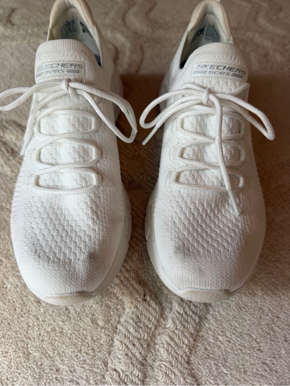 Skechers Bobs Stretch Women’s All-White Knit Shoes - Picture 2 of 11